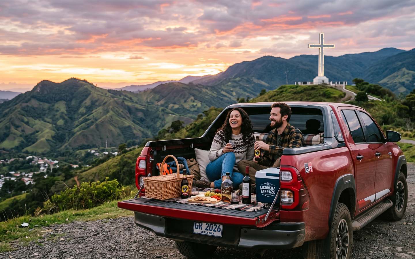 Pareja disfrutando un brindis en las montañas de Los Santos, Costa Rica
